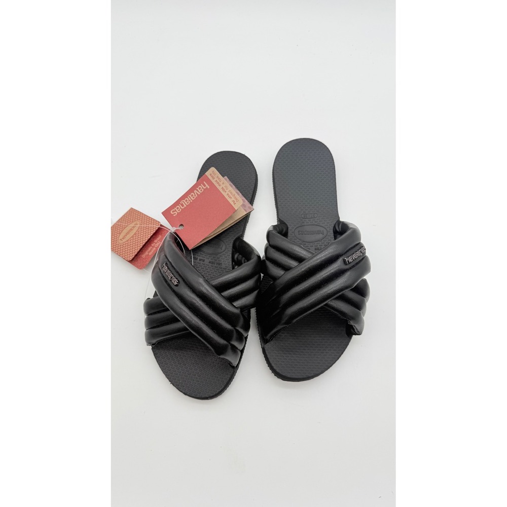 Havaianas You Malta Black Puffed Crisscross Slide Sandals 4148807 NEW